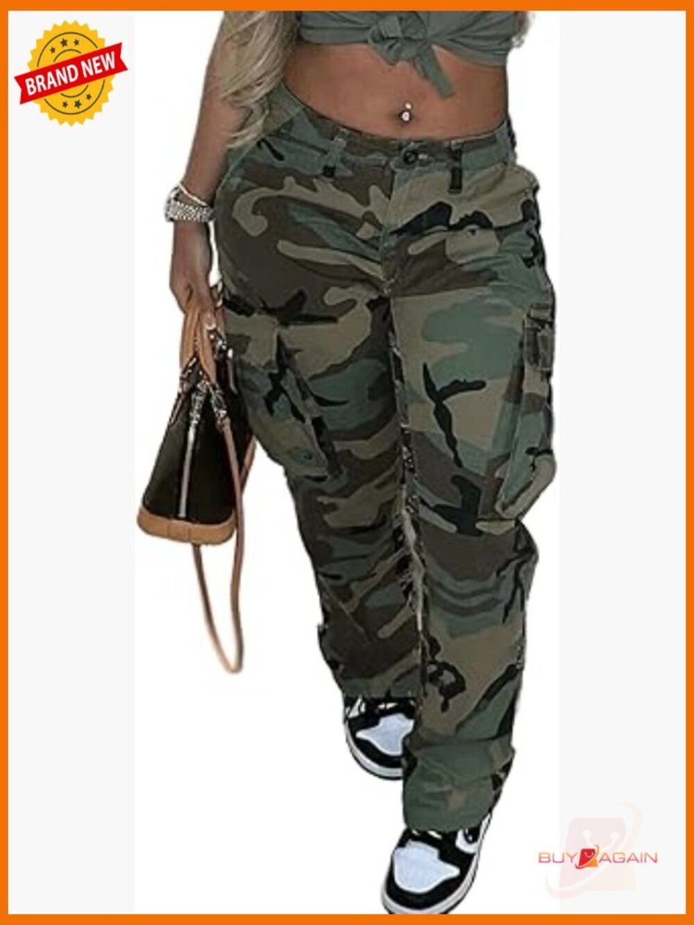 Plus Size Cargo Camo Pants High Waist Slim Fit Jogger Sweatpants with Pockets